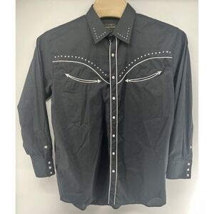 High Noon Western Pearl Snap Shirt Mens XL Black White Rhinestones Studded